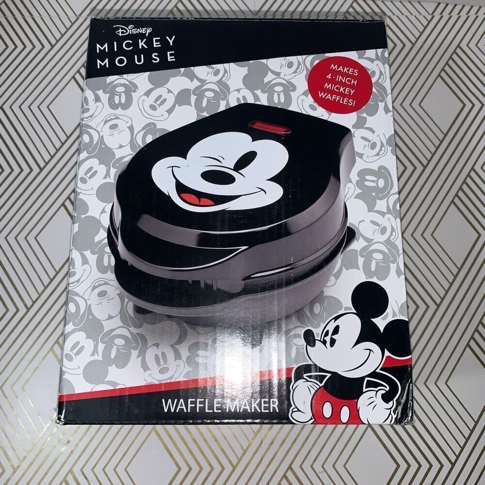 Disney‎ Mickey Mouse Kitchen Waffle Maker Black Round Mickeys Face 4" New